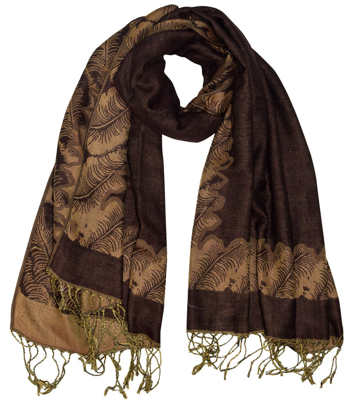 Ravishing reversible jacquard paisley shawl wrap pashmina in brown.