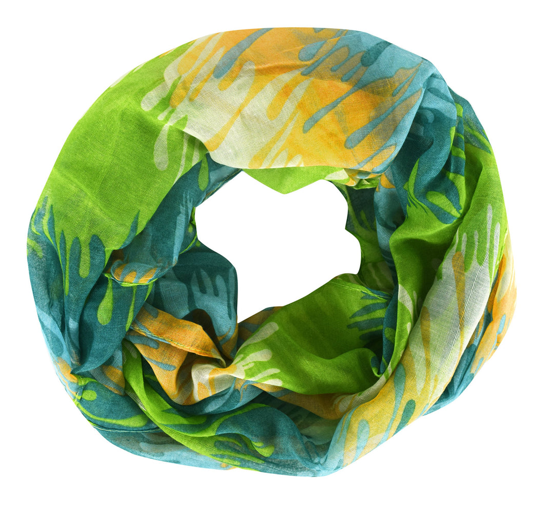 Peach Couture Abstract Artsy Multicolor Paint Splatter Infinity Loop/Scarf/Wrap (Green, Teal, Blue)