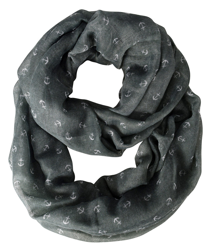 Artsy Nautical Anchor Print Marine Lightweight Infinity Loop Scarf (Gray)
