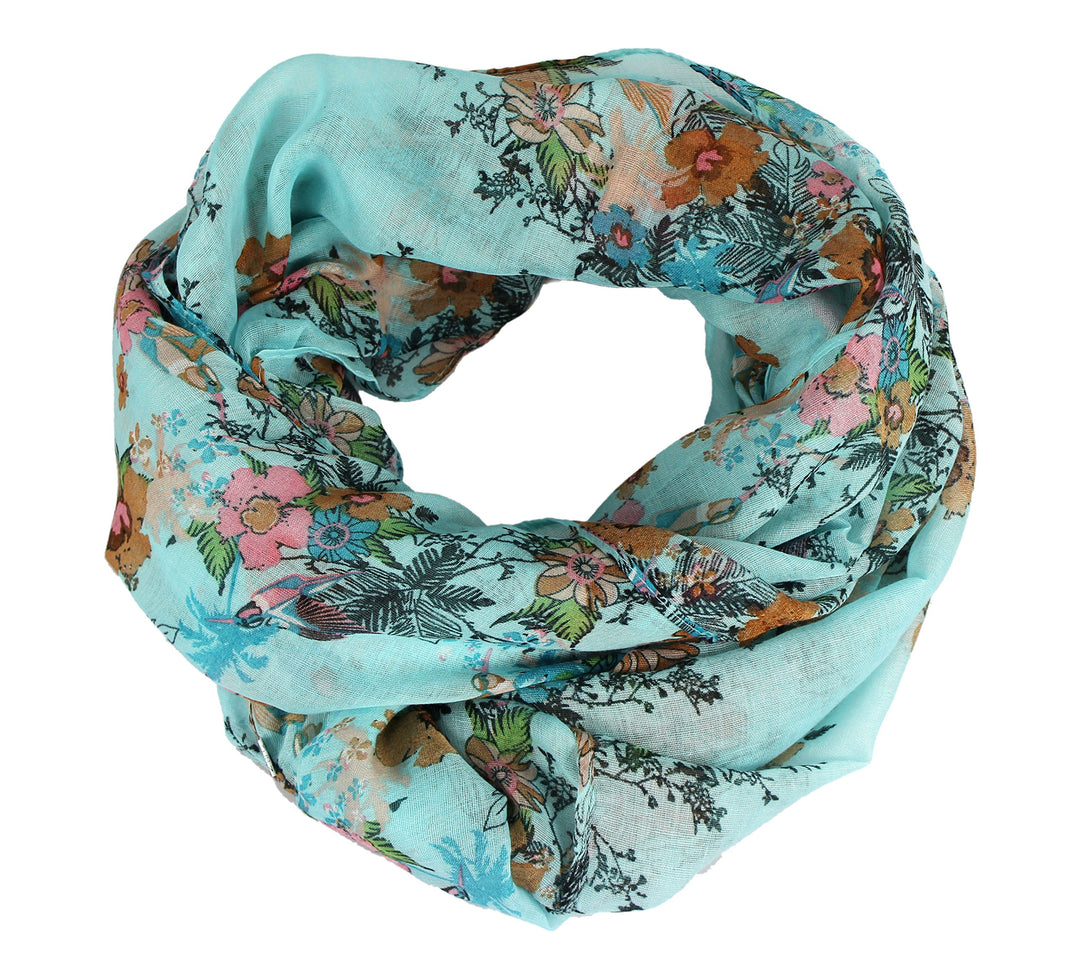 Peach Couture Paint The Town Red Cherry Blossom Floral Print Infinity loop Scarves Sky Blue