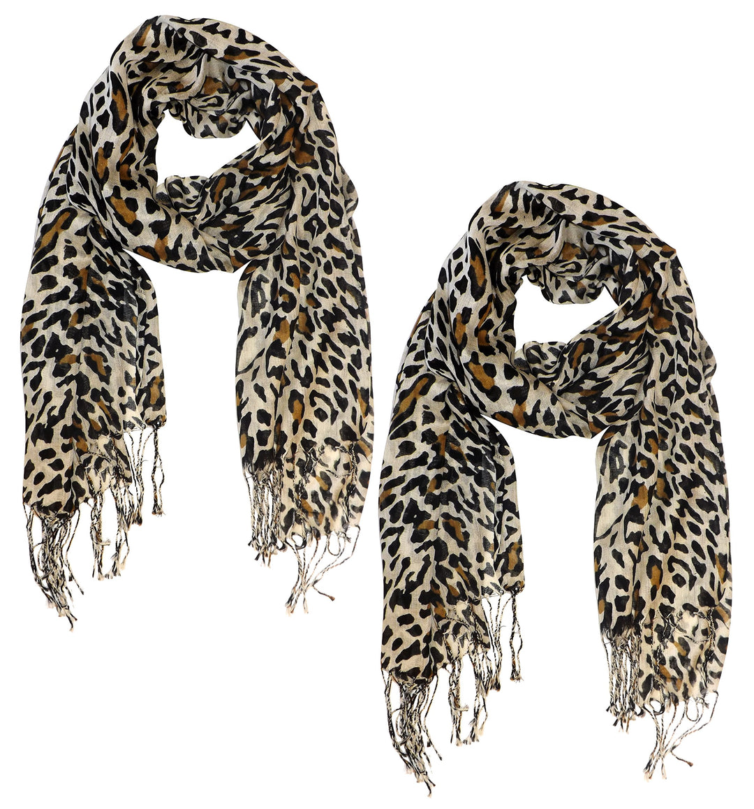 Peach Couture Beautiful Soft and Silky Leopard Print Pashmina Shawl Scarves Classic Brown
