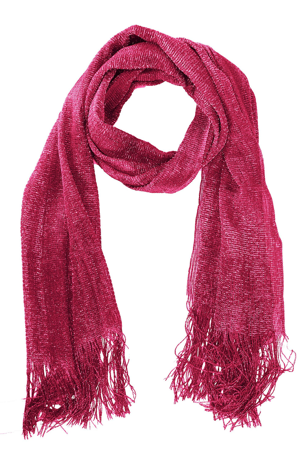 Sheer metallic shimmer mesh shawl wrap for women featuring a glitter sparkle finish and fringed edges
