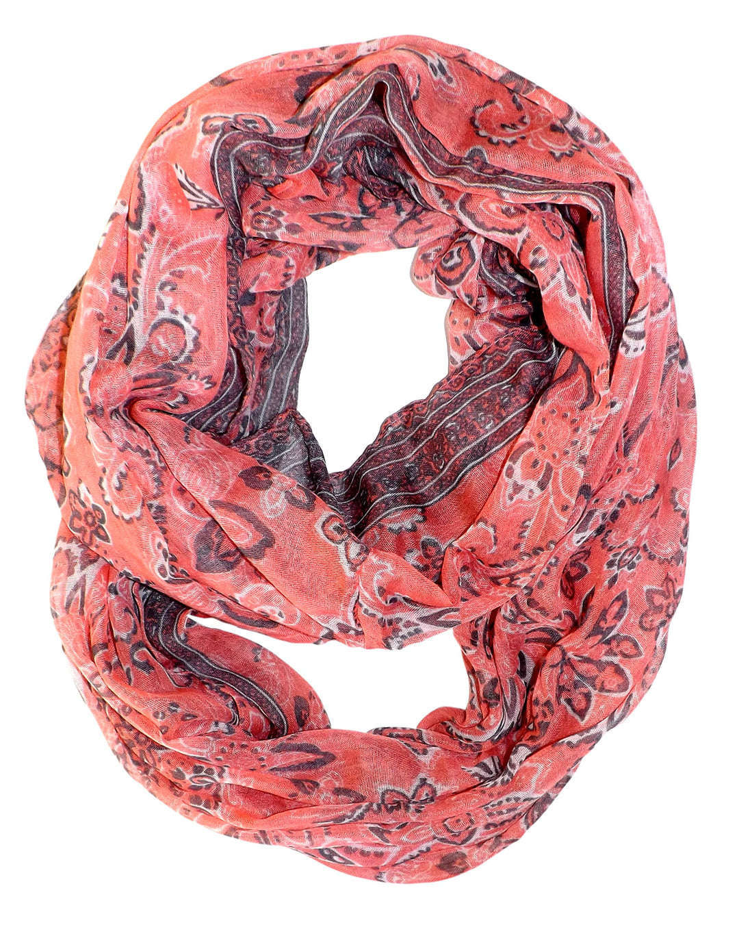 Beautiful Graphic Sunflower Lightweight Paisley Print Infinity Loop Scarf Salmon