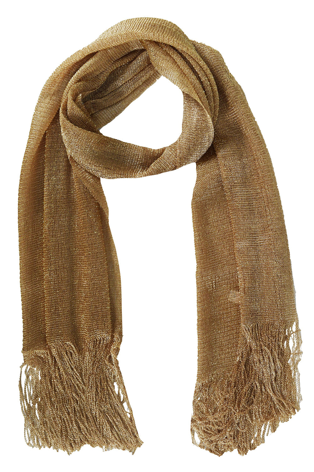 Women sheer metallic shimmer mesh glitter sparkle scarf shawl wrap with fringe edges
