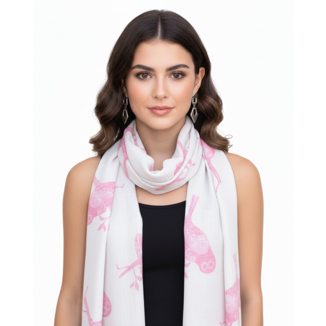 Lightweight Graphic Animal Owl Print Summer Fringe Scarf