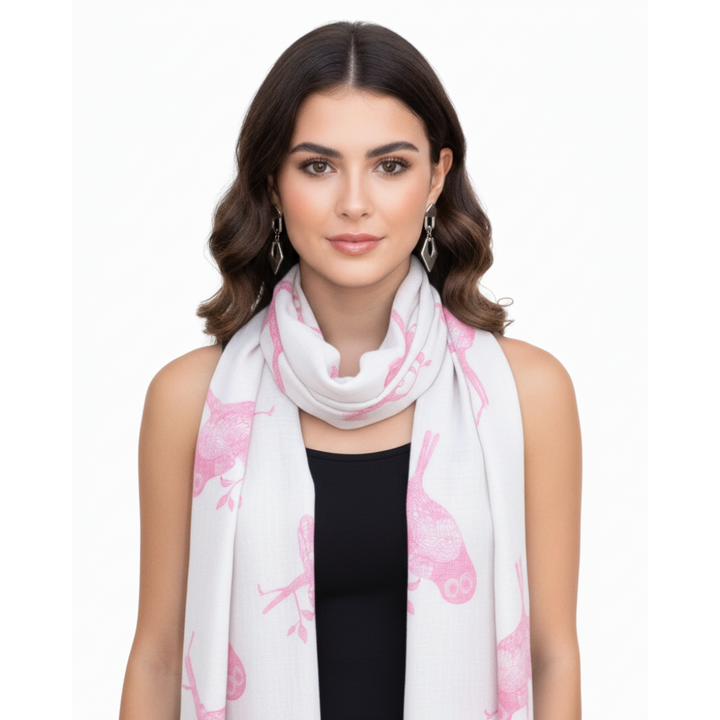 Lightweight Graphic Animal Owl Print Summer Fringe Scarf