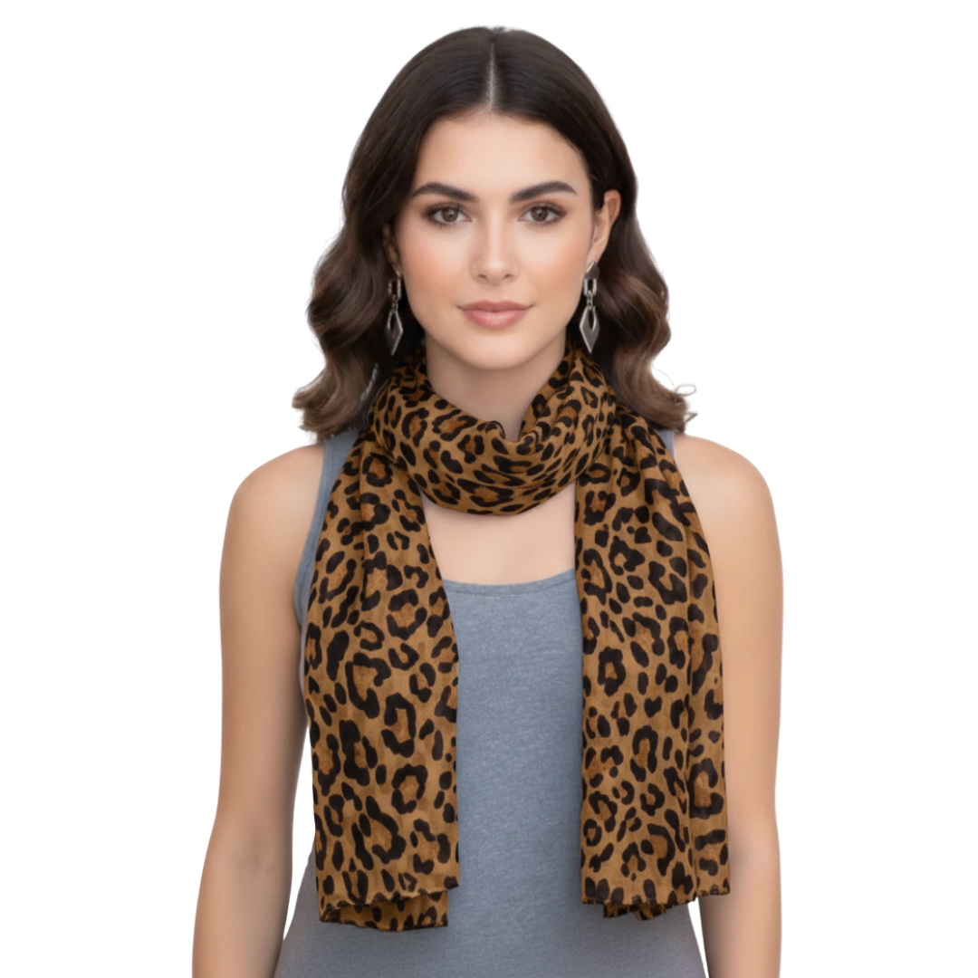 Peach Couture Trendy Women's Leopard Animal Print Crinkle Scarf wrap