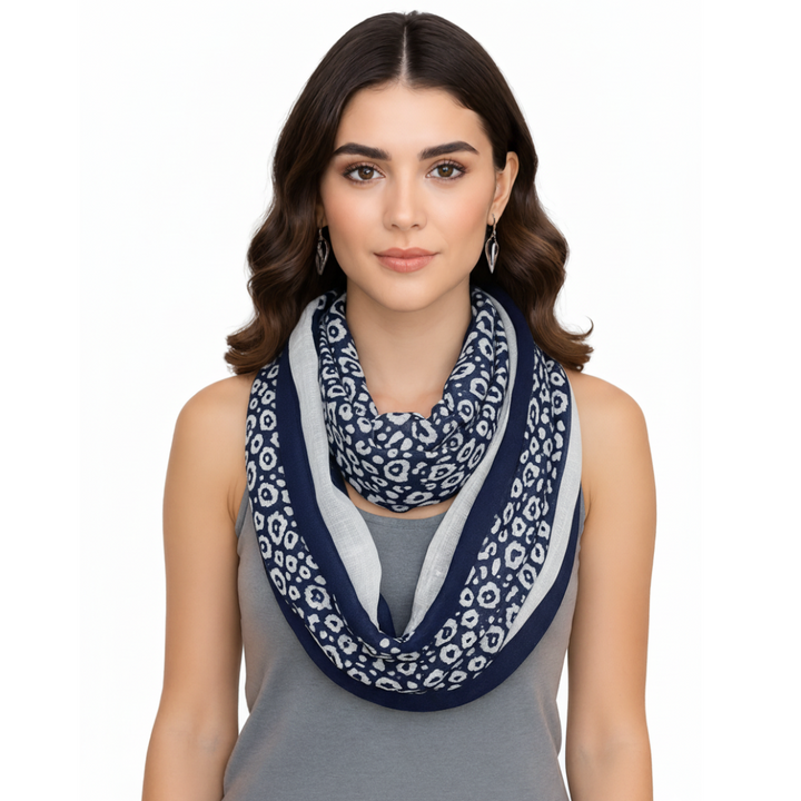 Navy Blue Peach Couture Retro Neon Animal Print Infinity Loop Scarf