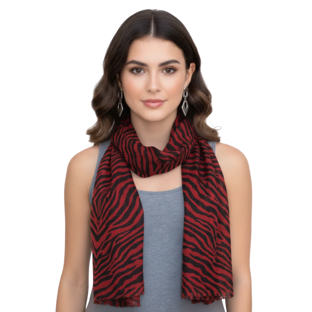 Zebra Animal Print Frayed Pashmina Shawl