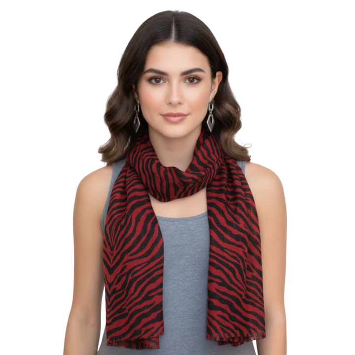 Zebra Animal Print Frayed Pashmina Shawl