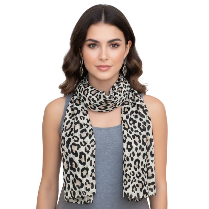Peach Couture Trendy Women's Leopard Animal Print Crinkle Scarf wrap