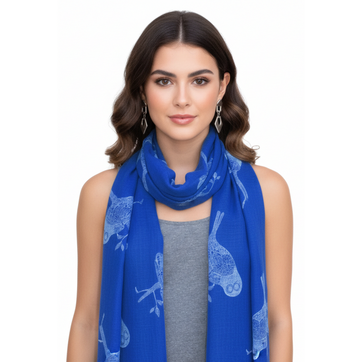 Lightweight Graphic Animal Owl Print Summer Fringe Scarf