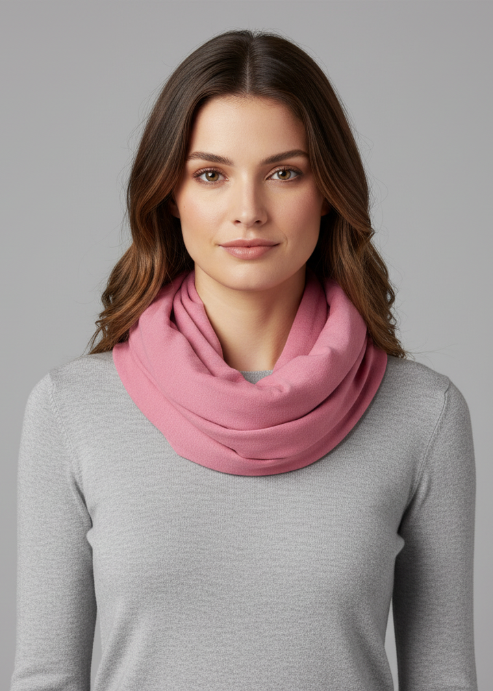 Soft baby pink cotton jersey knit infinity loop scarf for lightweight all-season fashion.