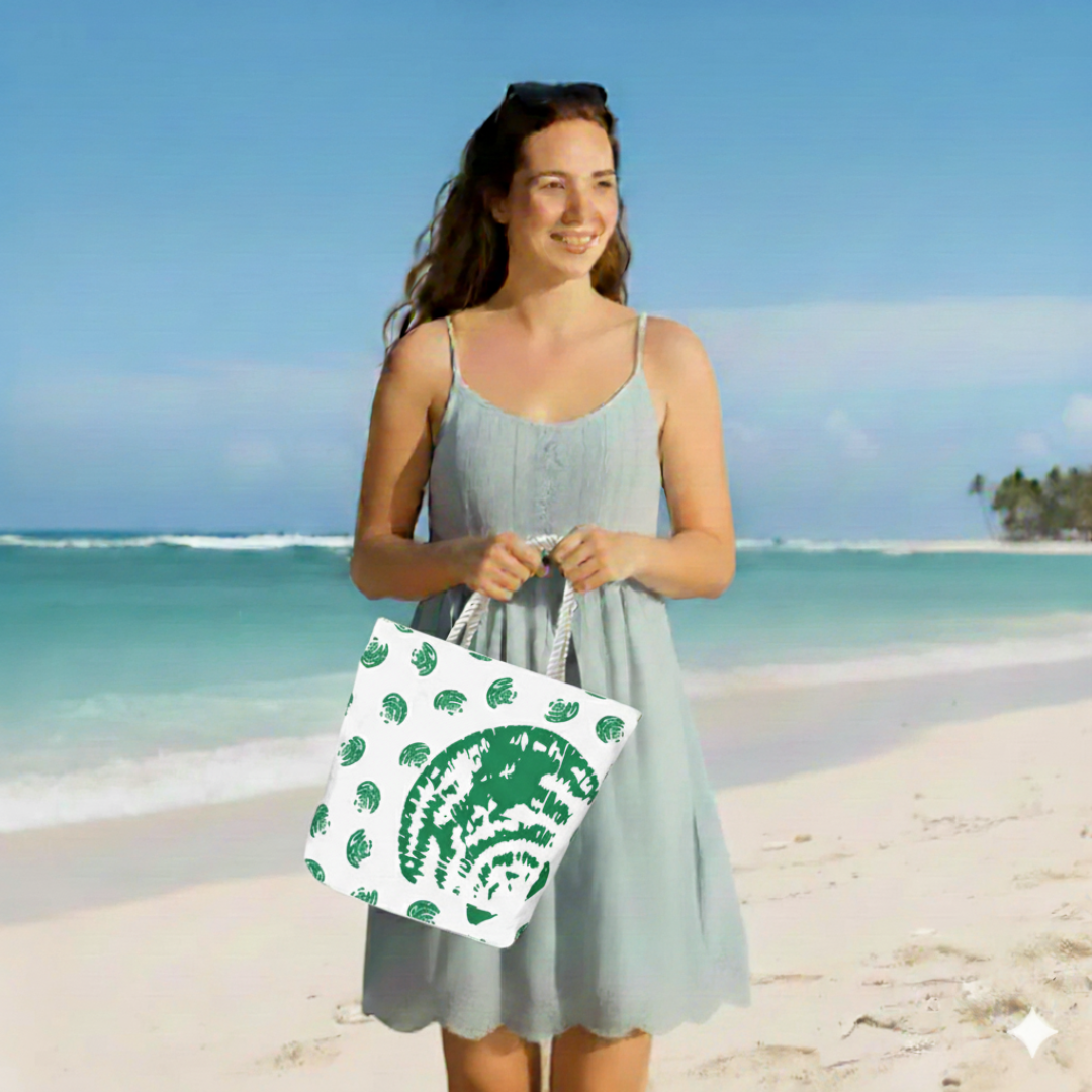 Seashells Print Cotton Canvas Beach Tote