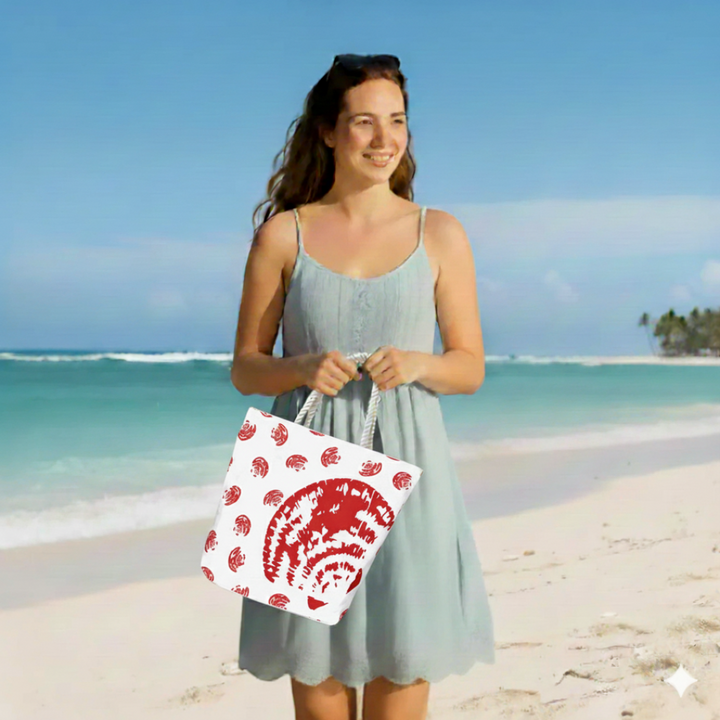 Seashells Print Cotton Canvas Beach Tote