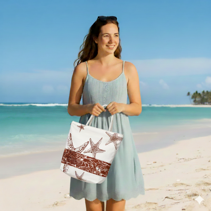 Starfish Design Cotton Canvas Beach Tote