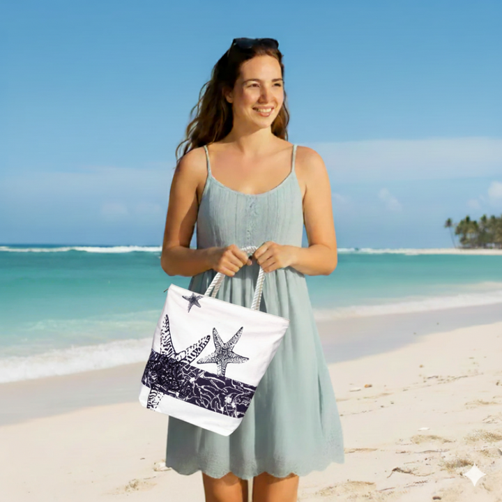 Starfish Design Cotton Canvas Beach Tote