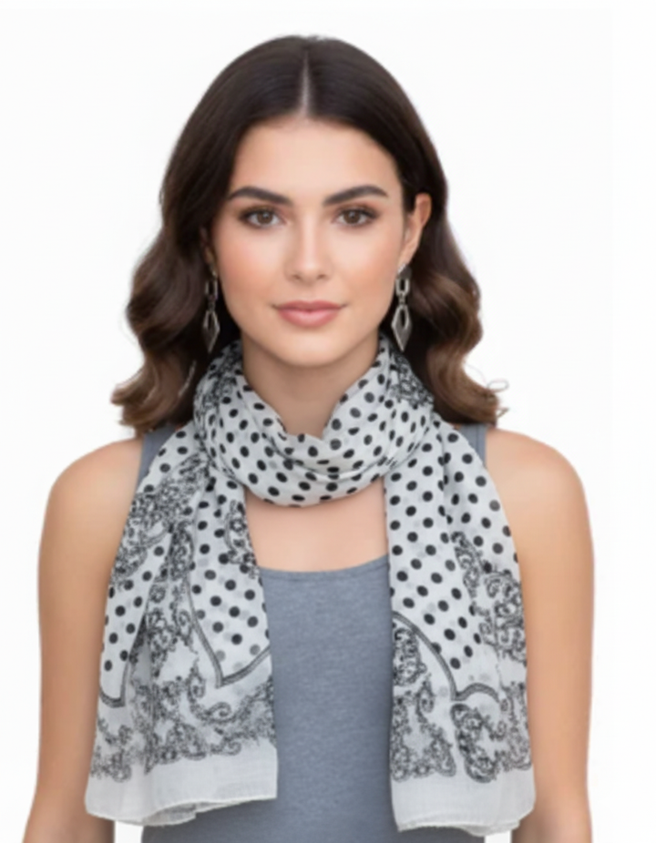 Black Polka Dot Cotton Blend Scarf