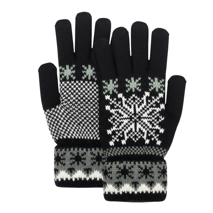 Fair Isle Snowflake Plush Fleece Lined Double Layer Winter Gloves – Warm Soft Knit Cold Weather Accessory