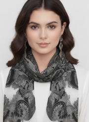 Black & White Floral Embroidered Burnout Scarf