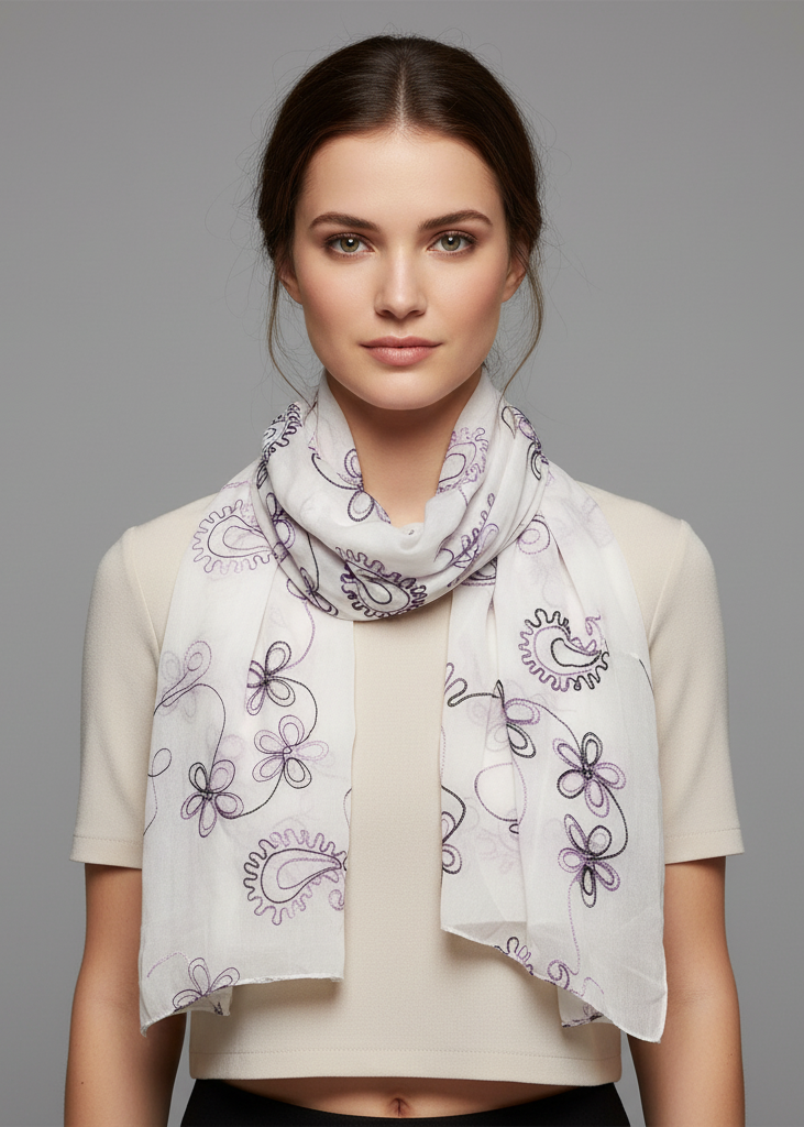 Blossom Embroidered Sheer Floral Summer Scarf – Peach Couture
