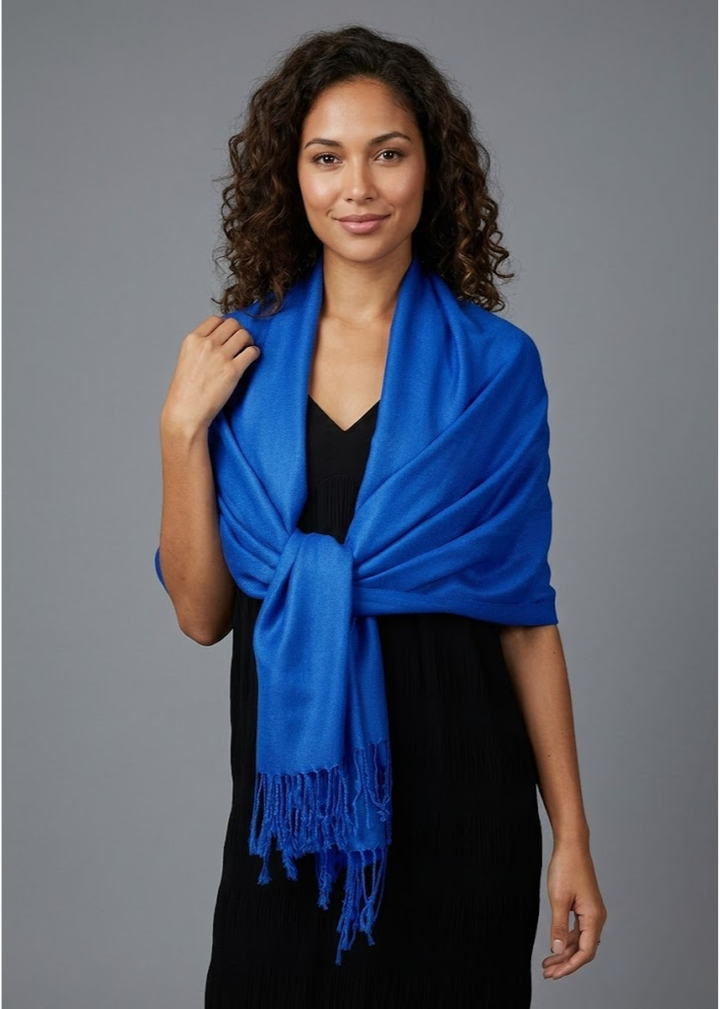 Royal blue pashmina shawl for women lightweight elegant scarf wrap