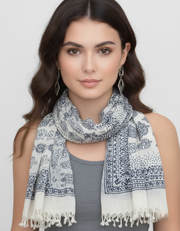 Blue Henna Paisley Fringe Scarf