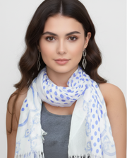 Blue Polka Dot Paisley Fringe Scarf