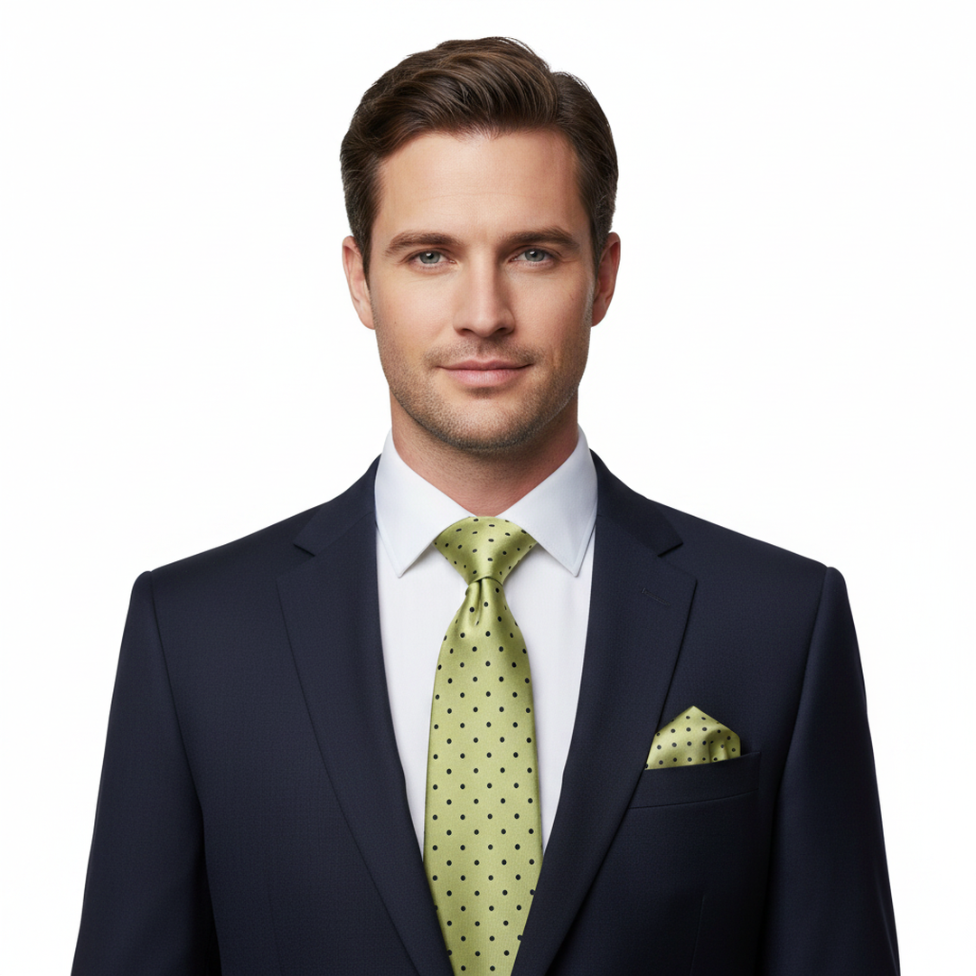 Blue and Green Polka Dot Men's Tie Set with Cufflinks and Pocket Square