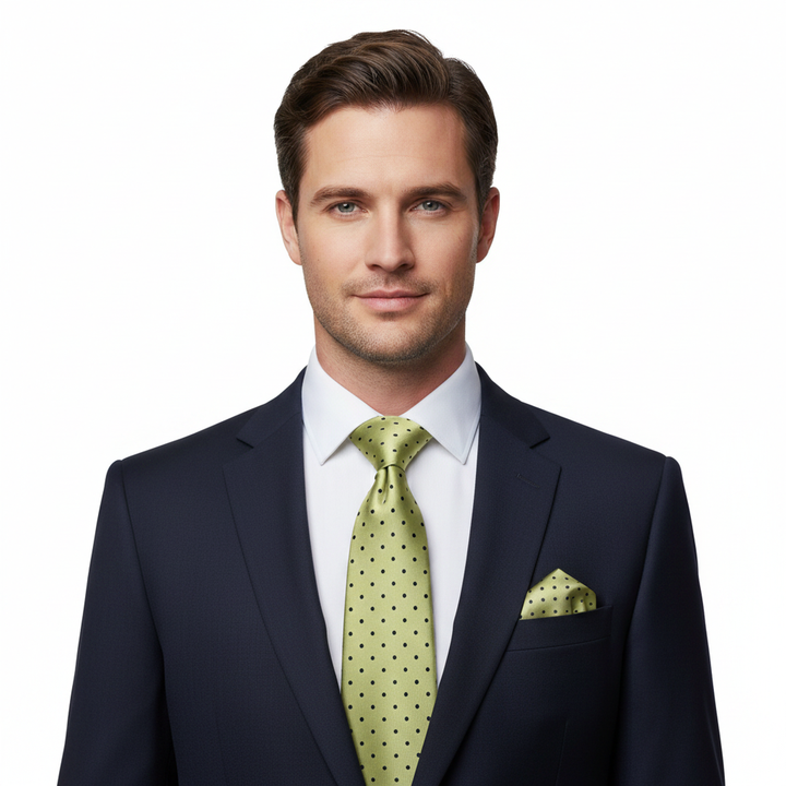 Blue and Green Polka Dot Men's Tie Set with Cufflinks and Pocket Square