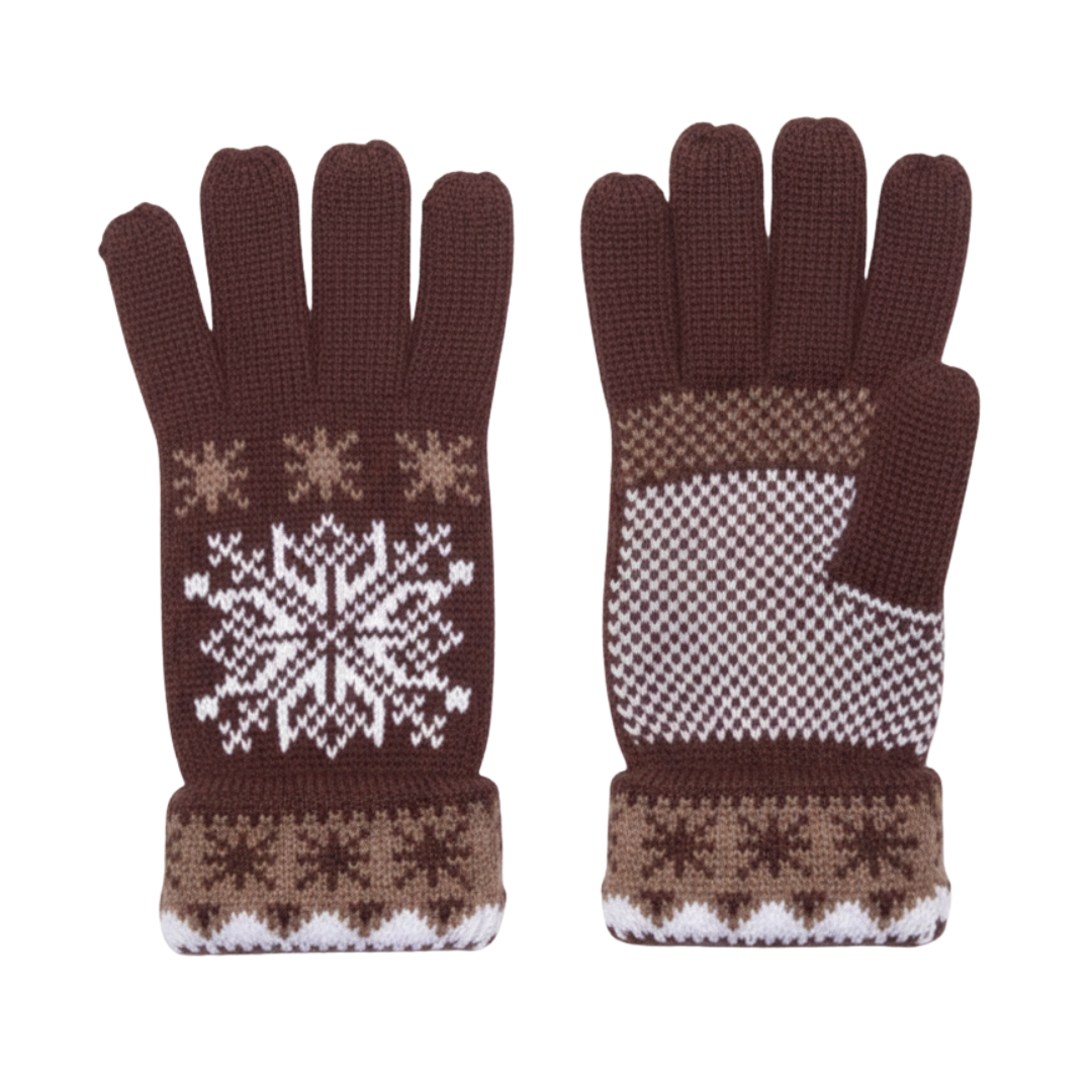 Fair Isle Snowflake Plush Fleece Lined Double Layer Winter Gloves – Warm Soft Knit Cold Weather Accessory