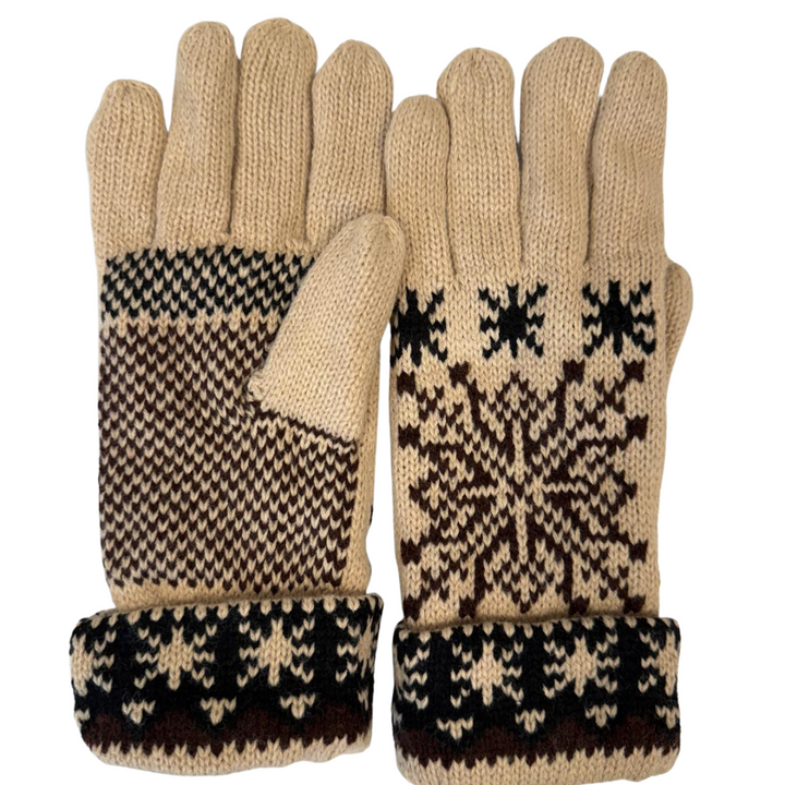 Fair Isle Snowflake Plush Fleece Lined Double Layer Winter Gloves – Warm Soft Knit Cold Weather Accessory