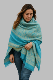 Thick 4 Ply Blanket Scarf Reversible Paisley Pashmina Thick Scarf Wrap Shawl Turquoise/Tan