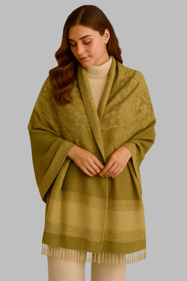Thick 4 Ply Blanket Scarf Reversible Paisley Pashmina Thick Scarf Wrap Shawl Khaki/Tan