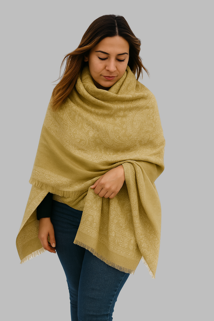 Thick 4 Ply Blanket Scarf Reversible Paisley Pashmina Thick Scarf Wrap Shawl Khaki/Tan