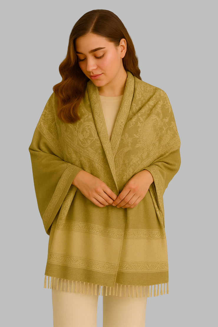 Thick 4 Ply Blanket Scarf Reversible Paisley Pashmina Thick Scarf Wrap Shawl Khaki/Tan
