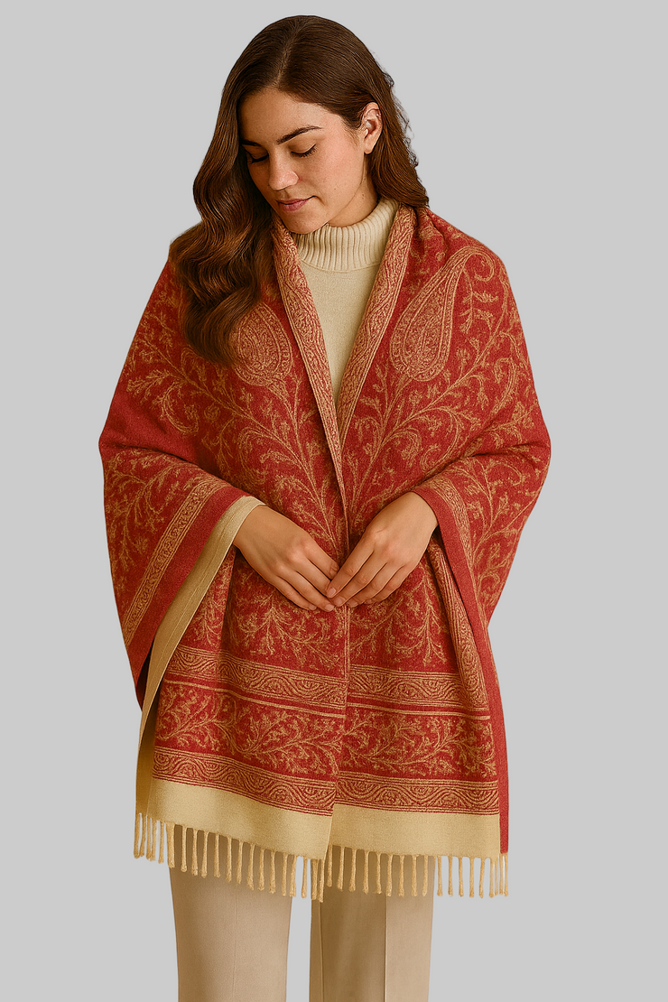 Thick 4 Ply Blanket Scarf Reversible Paisley Pashmina Thick Scarf Wrap Shawl Cream/Pink