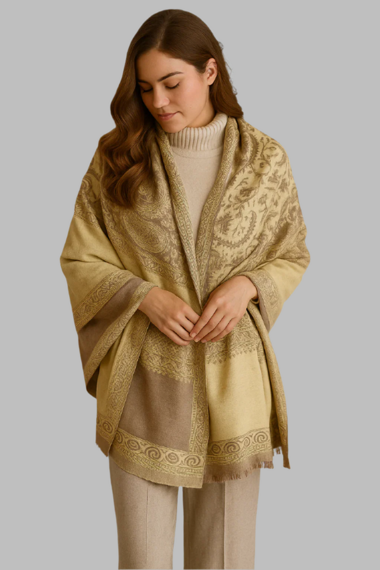 Thick 4 Ply Blanket Scarf Reversible Paisley Pashmina Thick Scarf Wrap Shawl Brown/Tan