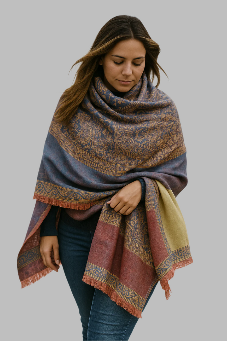 Thick 4 Ply Blanket Scarf Reversible Paisley Pashmina Thick Scarf Wrap Shawl Purple Coral