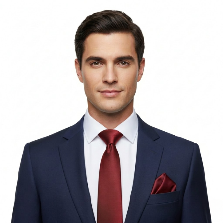 Crimson Red Necktie Set with Cufflinks and Pocket Square
