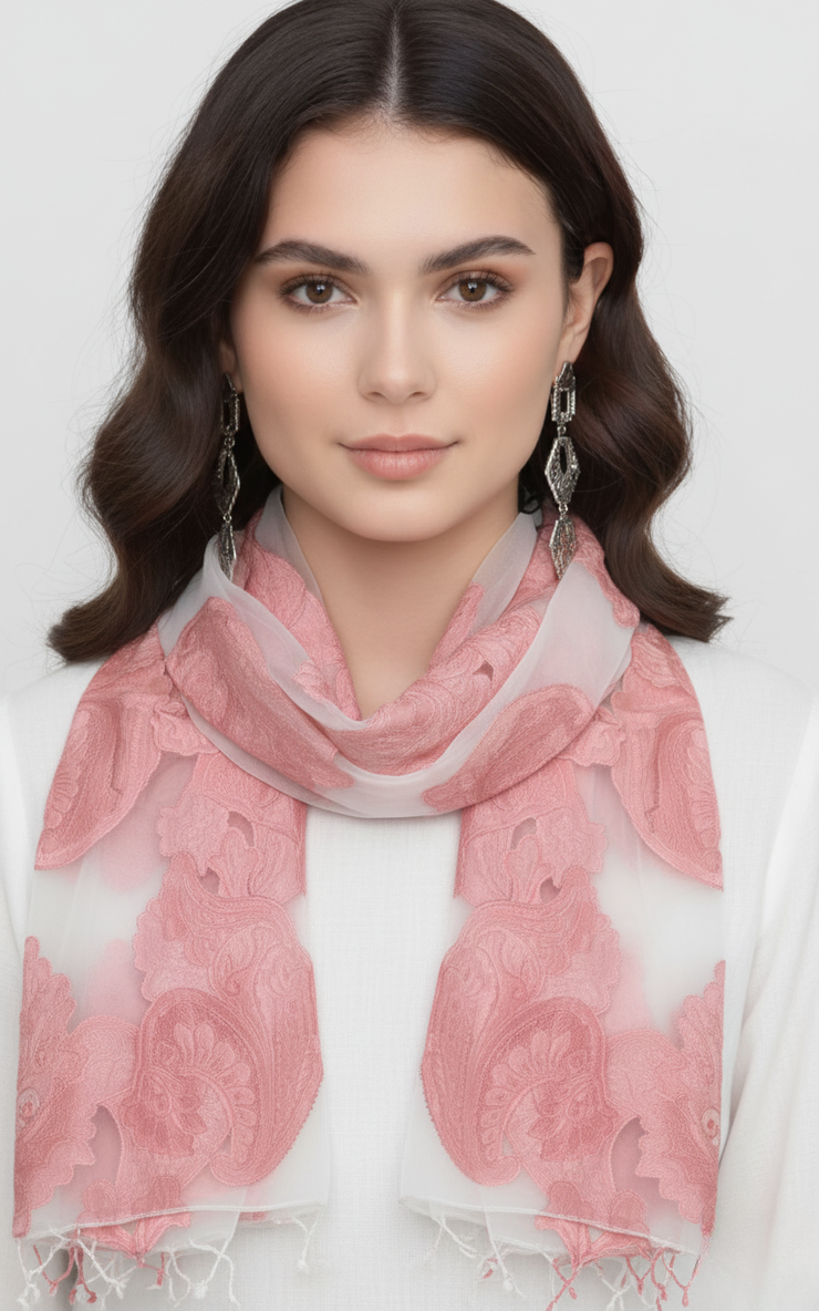 Floral Embroidered Burnout Summer Scarf