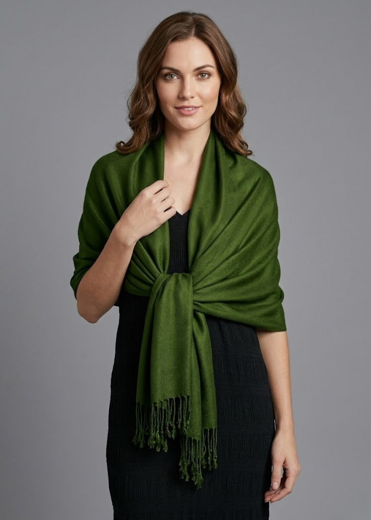 Forest green pashmina shawl for women lightweight elegant evening wrap scarf