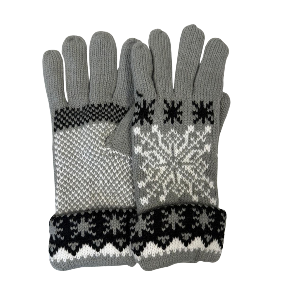 Fair Isle Snowflake Plush Fleece Lined Double Layer Winter Gloves – Warm Soft Knit Cold Weather Accessory