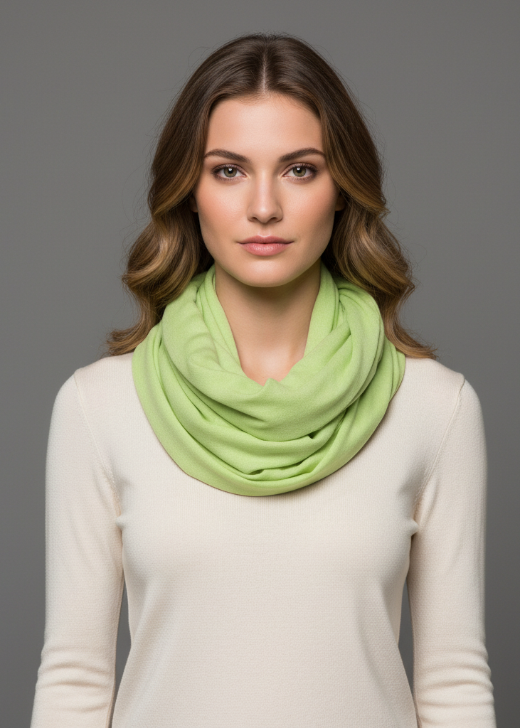 Green peach lightweight jersey knit infinity loop scarf in soft touch cotton with vivid colors.