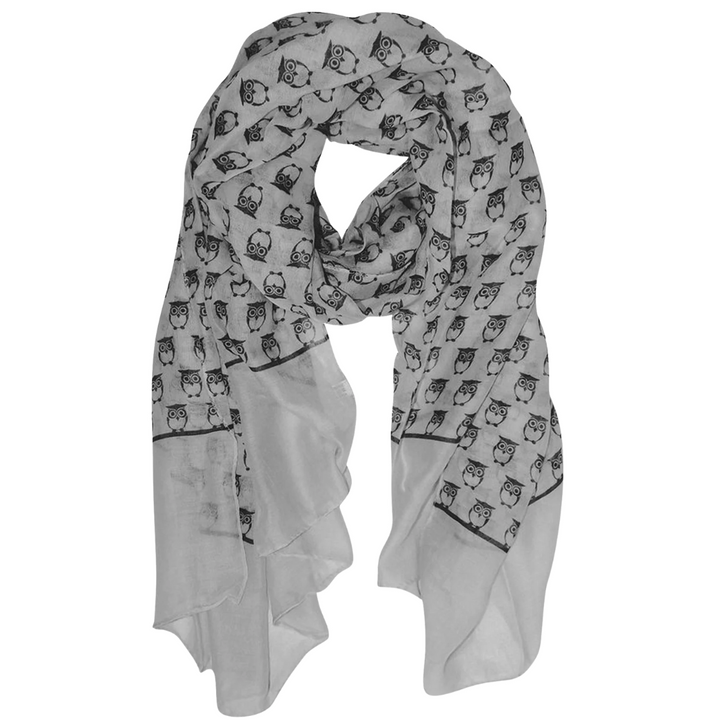 Gray Peach Couture Summer Lightweight Soft Animal Bird Owl Printed Sheer Scarf Shawl