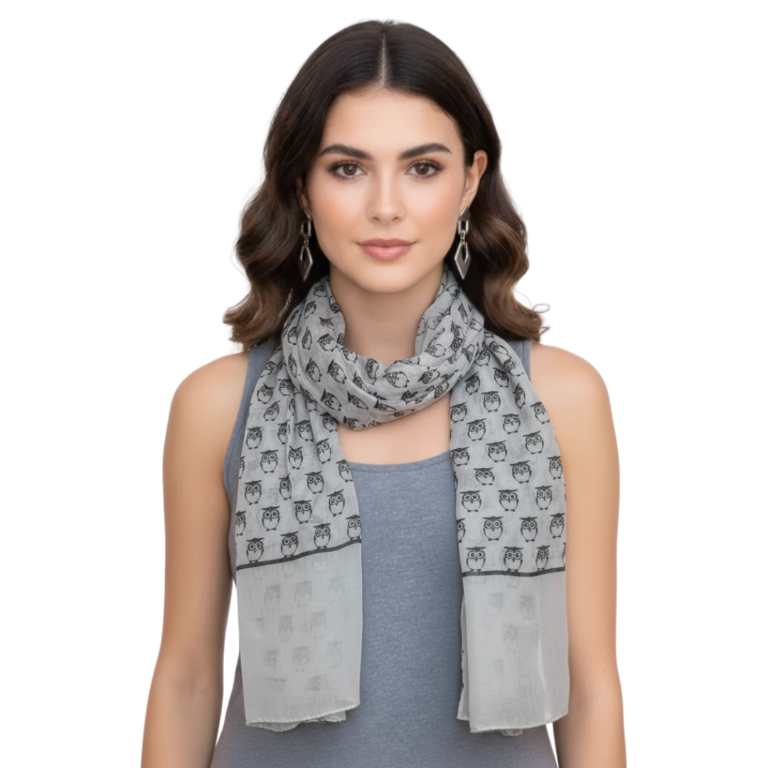 Peach Couture Summer Lightweight Soft Animal Bird Owl Printed Sheer Scarf Shawl