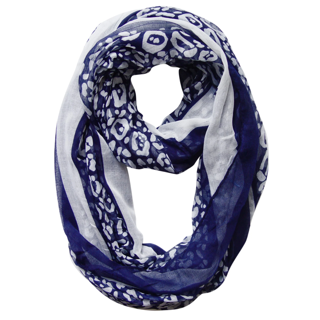 Navy Blue Peach Couture Retro Neon Animal Print Infinity Loop Scarf