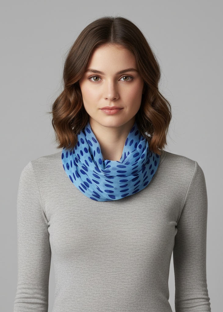 Lightweight sheer speckled polka dot infinity loop scarf for women.