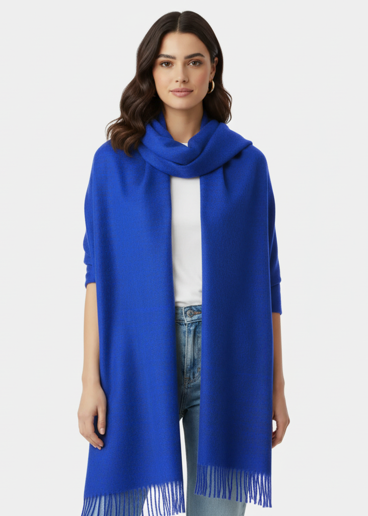 Luxurious blue cashmere pashmina shawl and soft wrap for women.