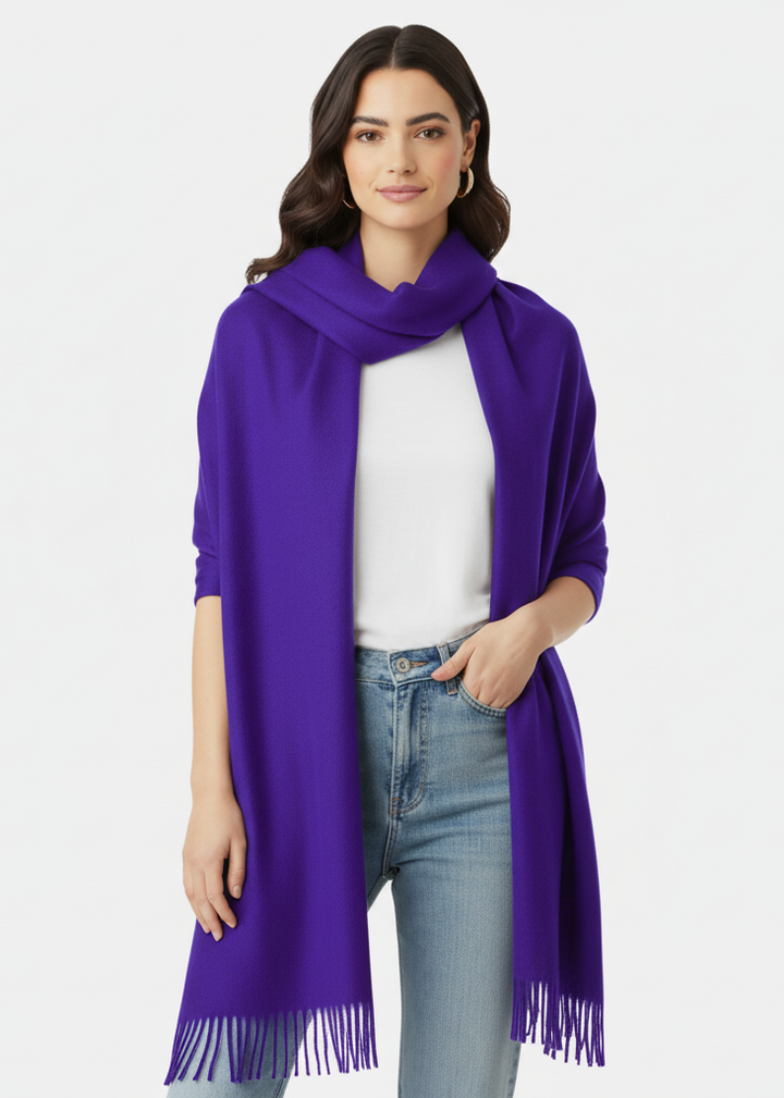 Soft purple cashmere pashmina shawl and luxurious wrap for women.